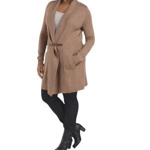 Ellen Tracy 50 Merino Wool Blend Leather Closure Long Cardigan Sweater 1X EUC